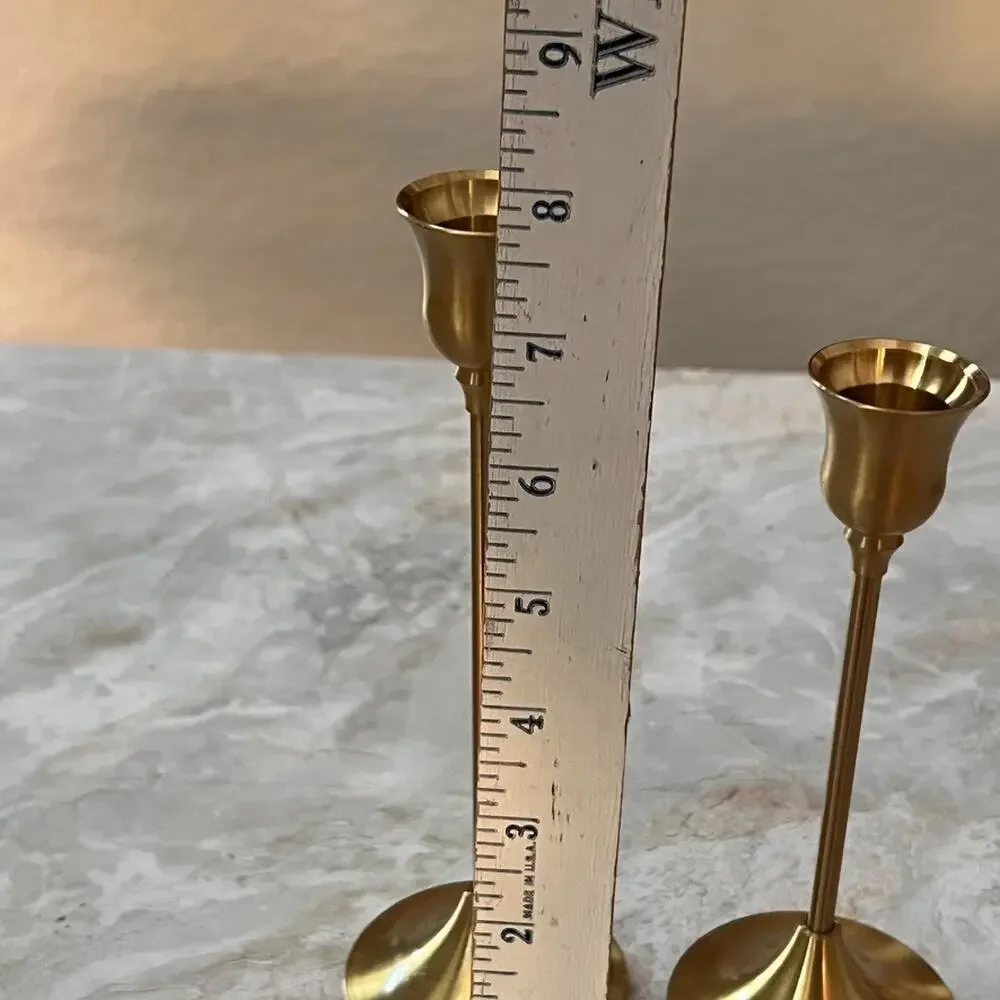 Set of 2 Gold Metal Taper Candle Holders 7.75" & 6.5" Tall - Picture 5 of 7